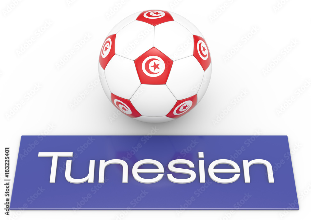 Fußball mit Flagge Tunesien, deutsche Version 2, 3D-Rendering Fußball mit Flagge Tunesien, deutsche Version 2, 3D-Rendering