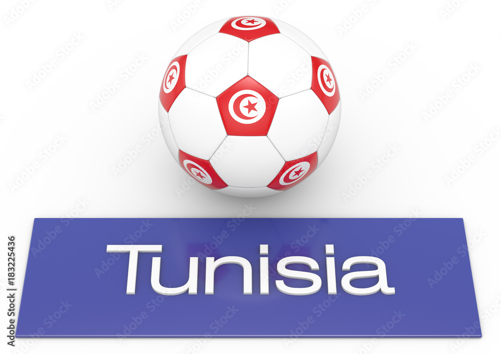 Fußball mit Flagge Tunesien, Version 2, 3D-Rendering Fußball mit Flagge Tunesien, Version 2, 3D-Rendering