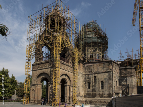 Repair of the tower of the oldest cathedral in the world, Etchmiadzin cathedral in Armenia photo