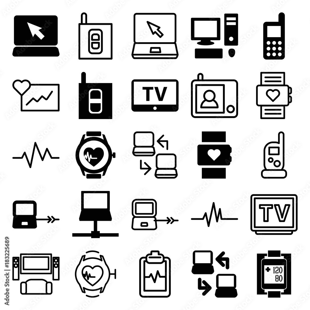 Set of 25 monitor filled and outline icons Set of 25 monitor filled and outline icons