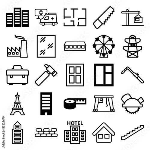 Set of 25 construction filled and outline icons