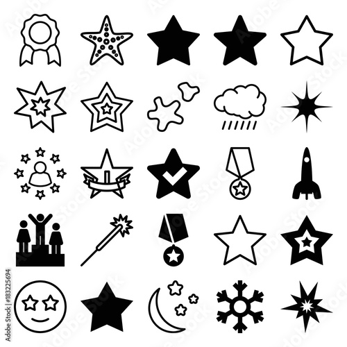 Set of 25 star filled and outline icons