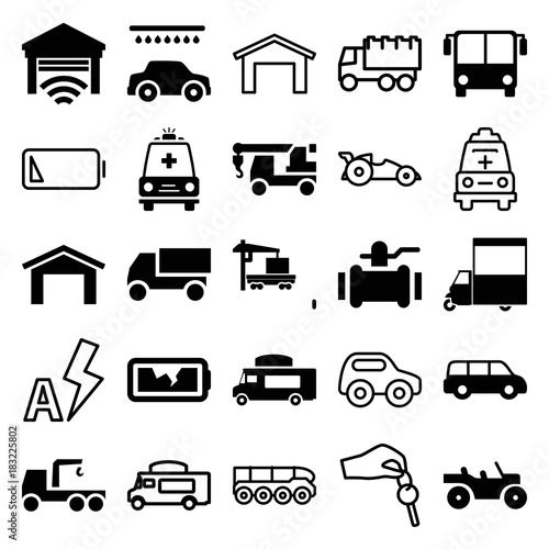 Set of 25 auto filled and outline icons