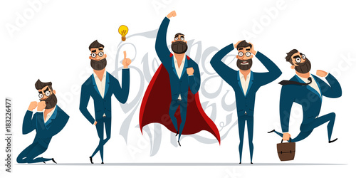 Businessman in different emotions and expressions. Businessperson in casual office look.