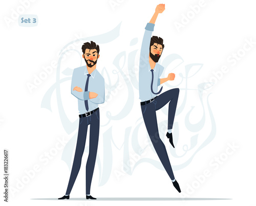 Businessman in different emotions and expressions. Businessperson in casual office look.