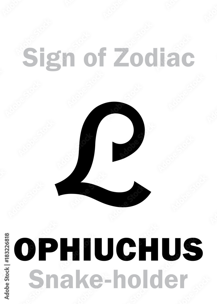 Astrology Alphabet: 13th Sign of Zodiac OPHIUCHUS / SERPENTARIUS (The Snake-holder). Hieroglyphics character sign (symbol used at the post-Soviet area in 90's). Astrology Alphabet: 13th Sign of Zodiac OPHIUCHUS / SERPENTARIUS (The Snake-holder). Hieroglyphics character sign (symbol used at the post-Soviet area in 90's).