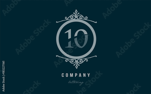 10 ten blue decorative monogram number numeral digit logo icon design