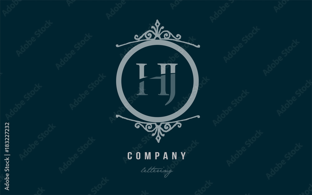 hj h j blue decorative monogram alphabet letter logo combination icon design