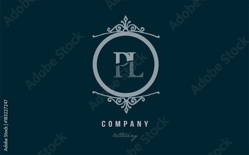 pl p l blue decorative monogram alphabet letter logo combination icon design