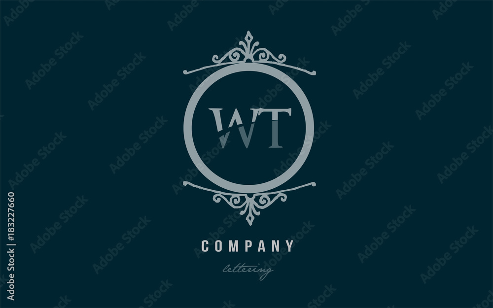 wt w t blue decorative monogram alphabet letter logo combination icon design