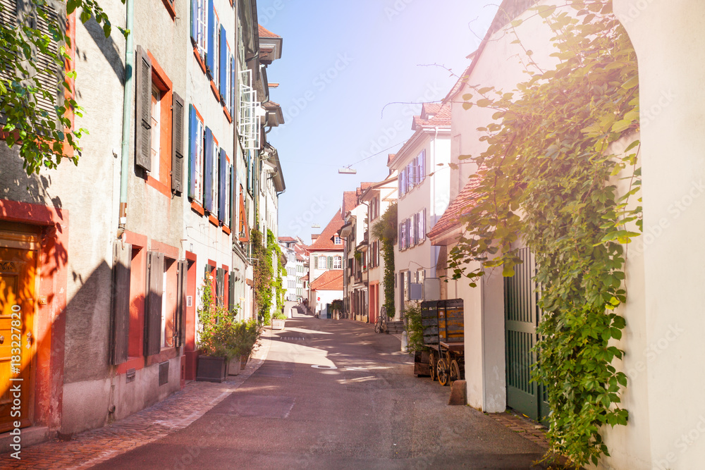 Old tranquil street of Basel with ancient houses Old tranquil street of Basel with ancient houses