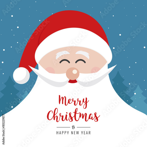 santa claus face smile big beard christmas gretting text card winter landscape night background