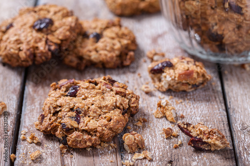 Delicious oatmeal cookies with pecan nuts and dried cranberries