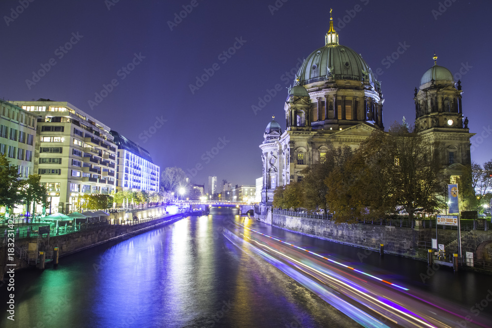 Berlin Cathedral (Berliner Dom) upon Spree river at sunset
