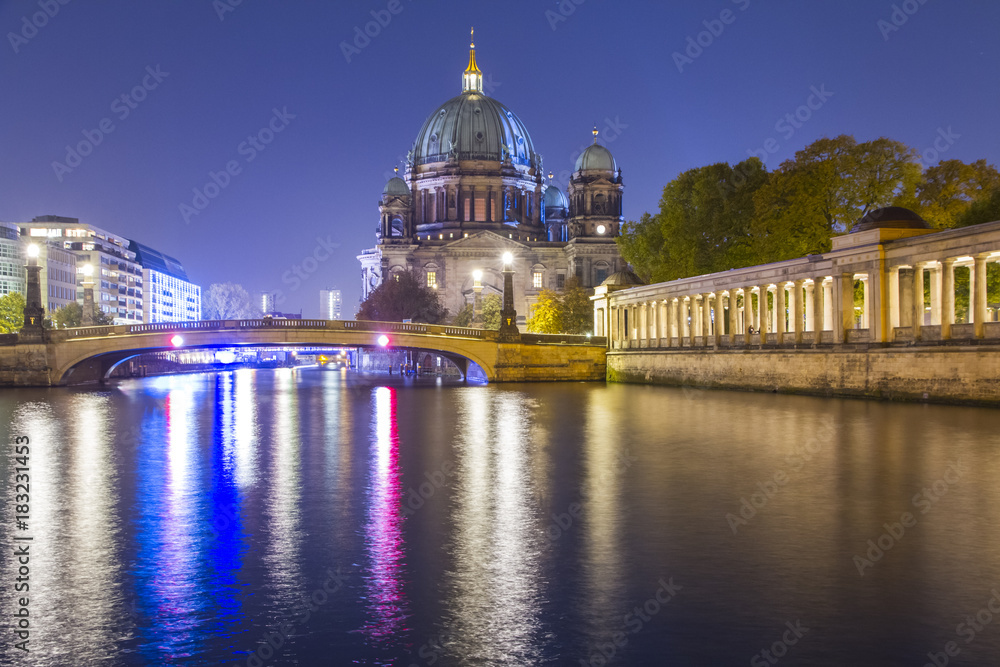 Berlin Cathedral (Berliner Dom) upon Spree river at sunset