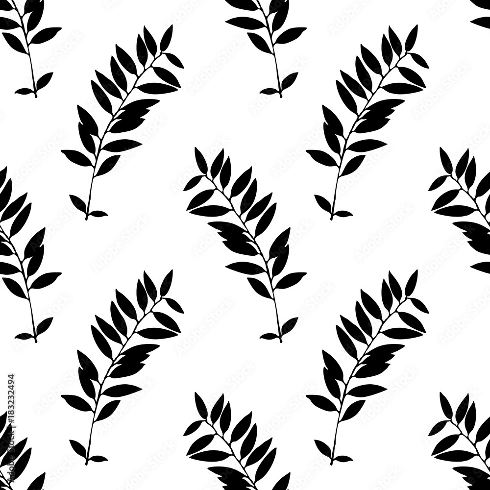 Black and White Abstract leaves silhouette seamless pattern Black and White Abstract leaves silhouette seamless pattern