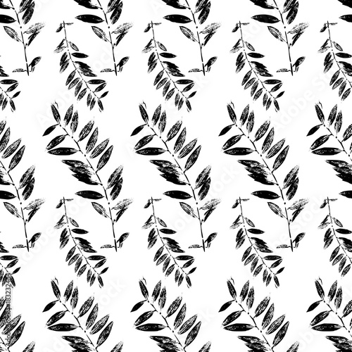 Fototapeta Naklejka Na Ścianę i Meble -  Black and White Abstract leaves silhouette seamless pattern