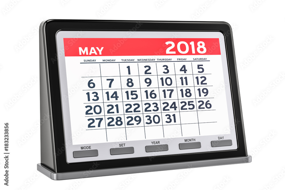 May 2018 digital calendar, 3D rendering May 2018 digital calendar, 3D rendering