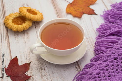 Tea, maple leaves and plaid