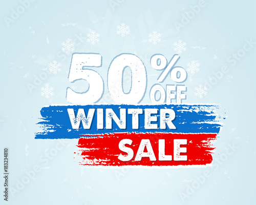 50 percent off winter sale in blue drawn banner, vector