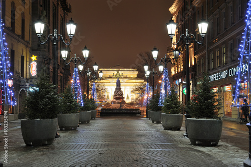 Malaya Sadovaya. Illuminations  installation.  New Year's St. Petersburg. Russia.. photo