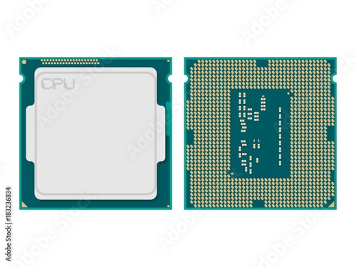 CPU microchip. Central processing unit. Isolated on white backgr