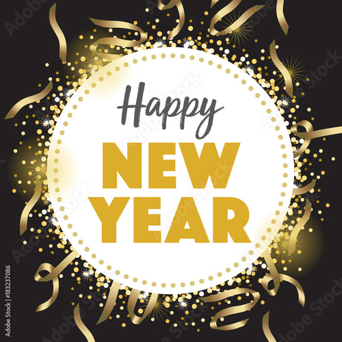 Black Gold Circle Happy New Year Vector Illustration 1