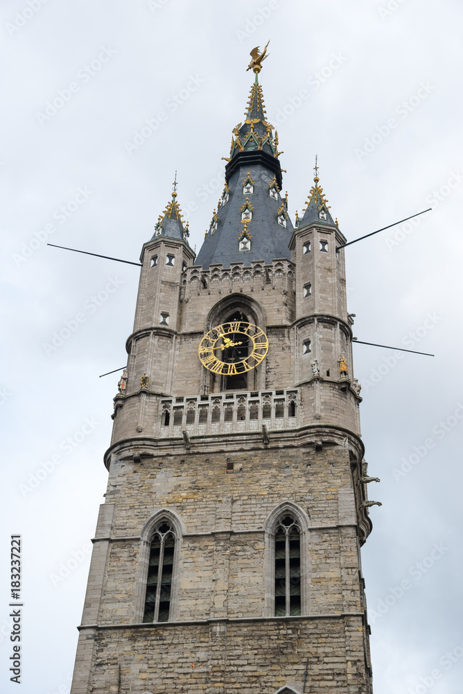 Belfort tower in historical part city of Ghent, Belgium.