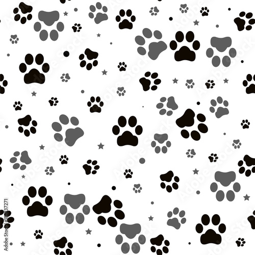 Paw print seamless. Traces of Cat Textile Pattern. Cat footprint seamless pattern.