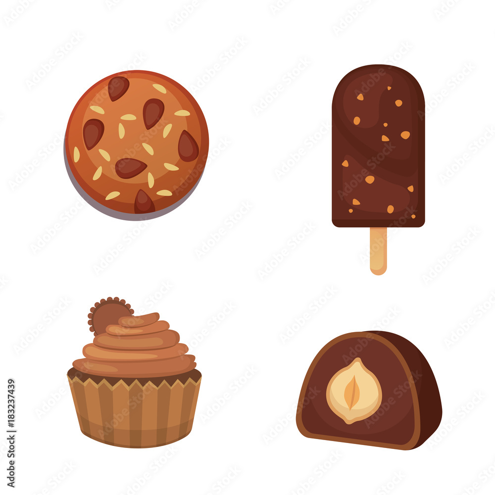 Chocolate sweet dessert icons. Organic food vector Chocolate sweet dessert icons. Organic food vector