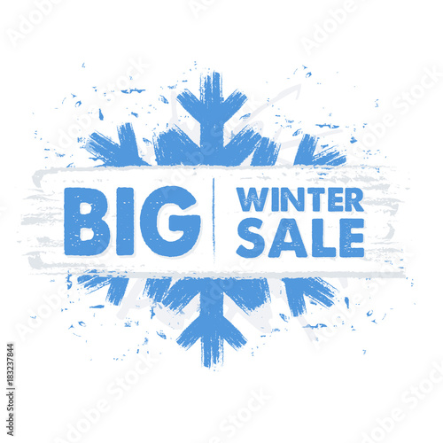 big winter sale in blue drawn banner with snowflake  vector