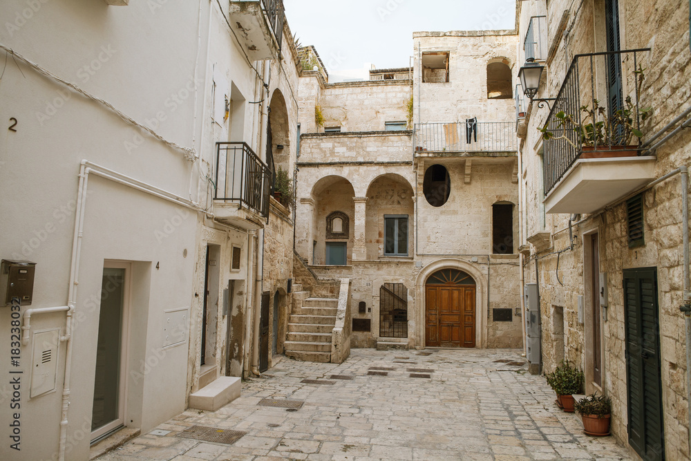 View of old building in Poligniano a Mare,  Italy. Architecture of Apulia