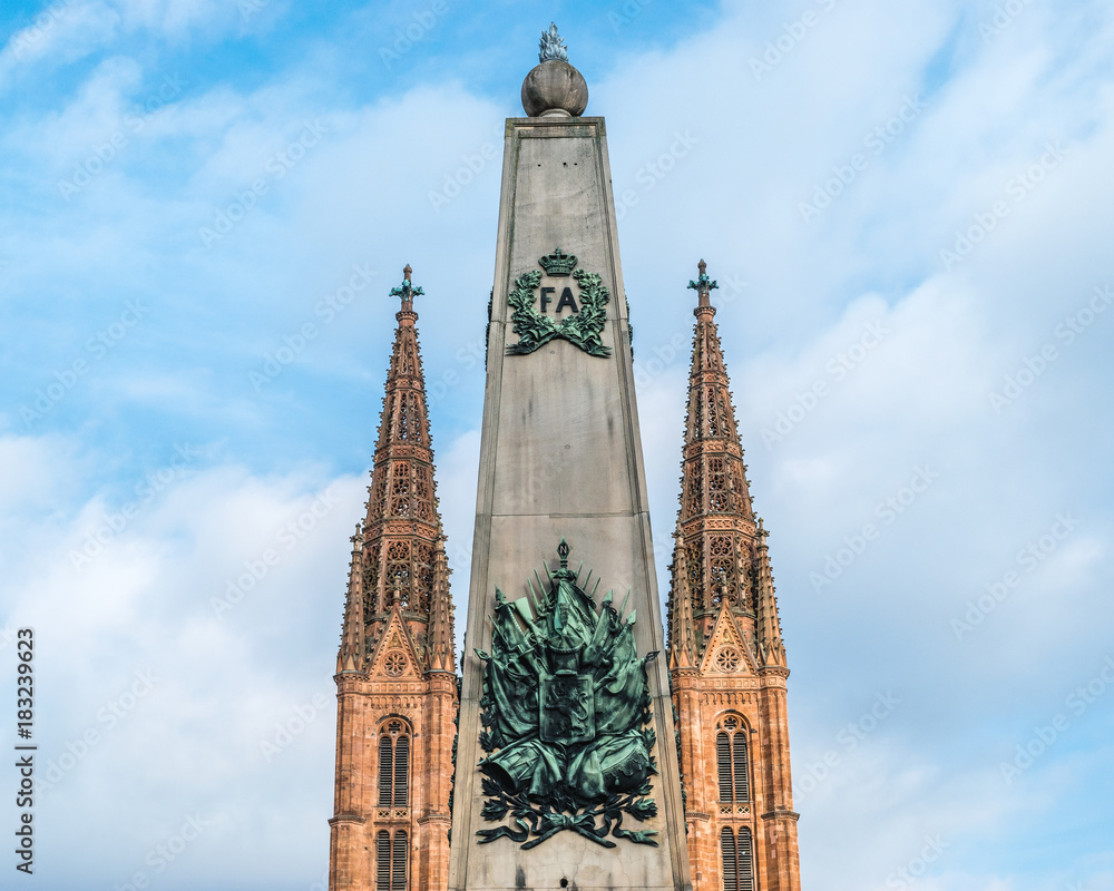 Waterloo-Denkmal memorial and St. Boniface Church in Wiesbaden, Germany.