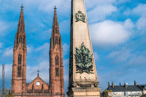 Waterloo-Denkmal memorial and St. Boniface Church in Wiesbaden, Germany. photo