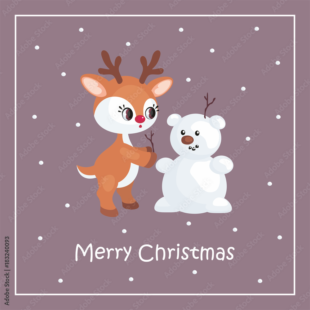 Christmas greeting card with the image of the little cute deer. Vector illustration. Christmas greeting card with the image of the little cute deer. Vector illustration.