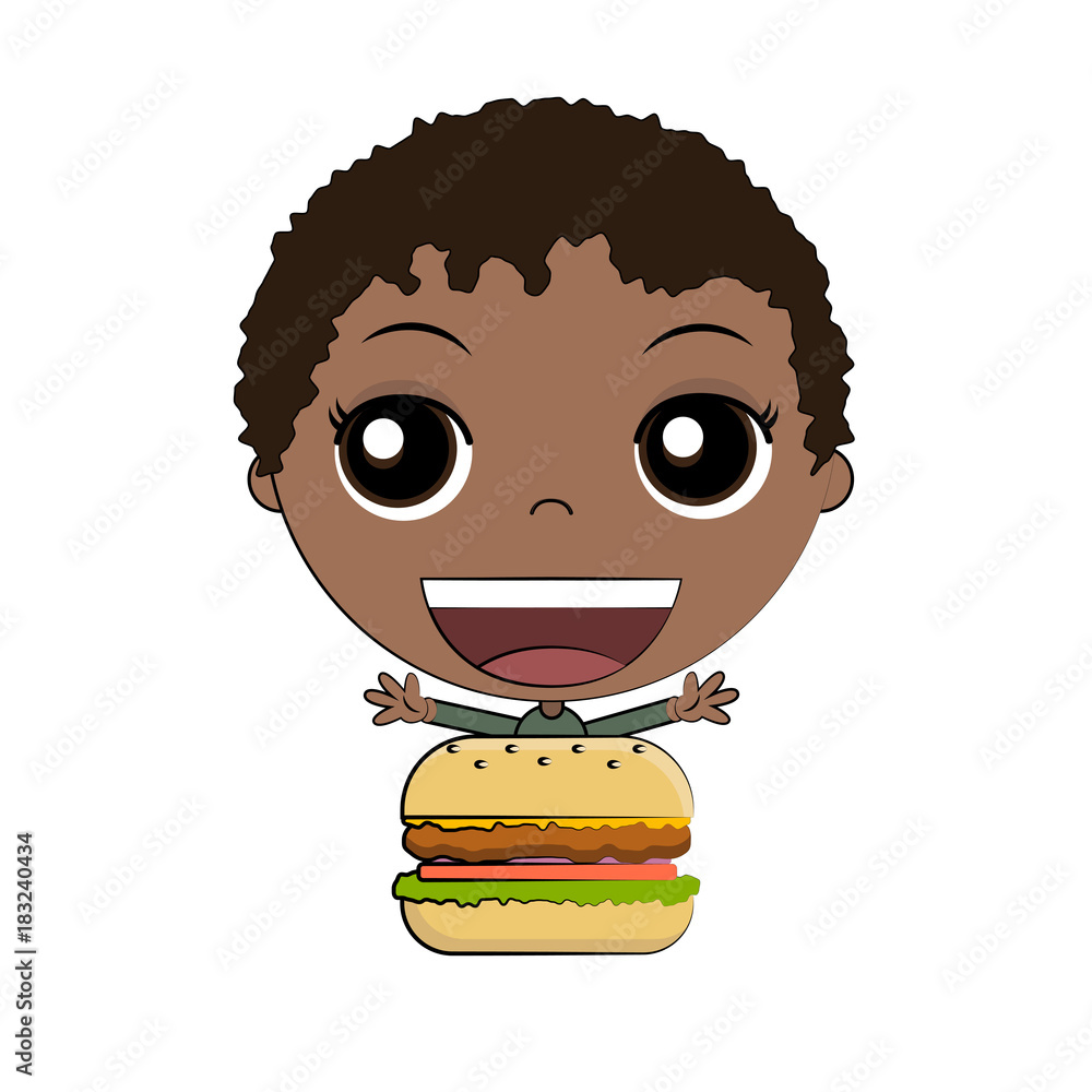Cartoon boy eating burger, vector Stock Vector | Adobe Stock