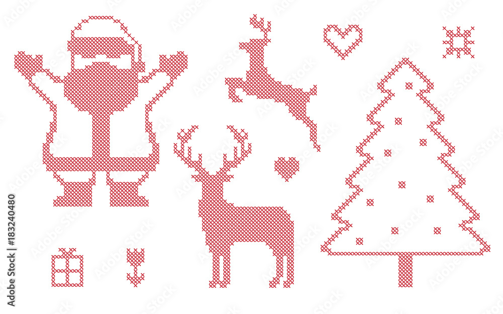 Cross stitch Christmas symbols, vector Cross stitch Christmas symbols, vector