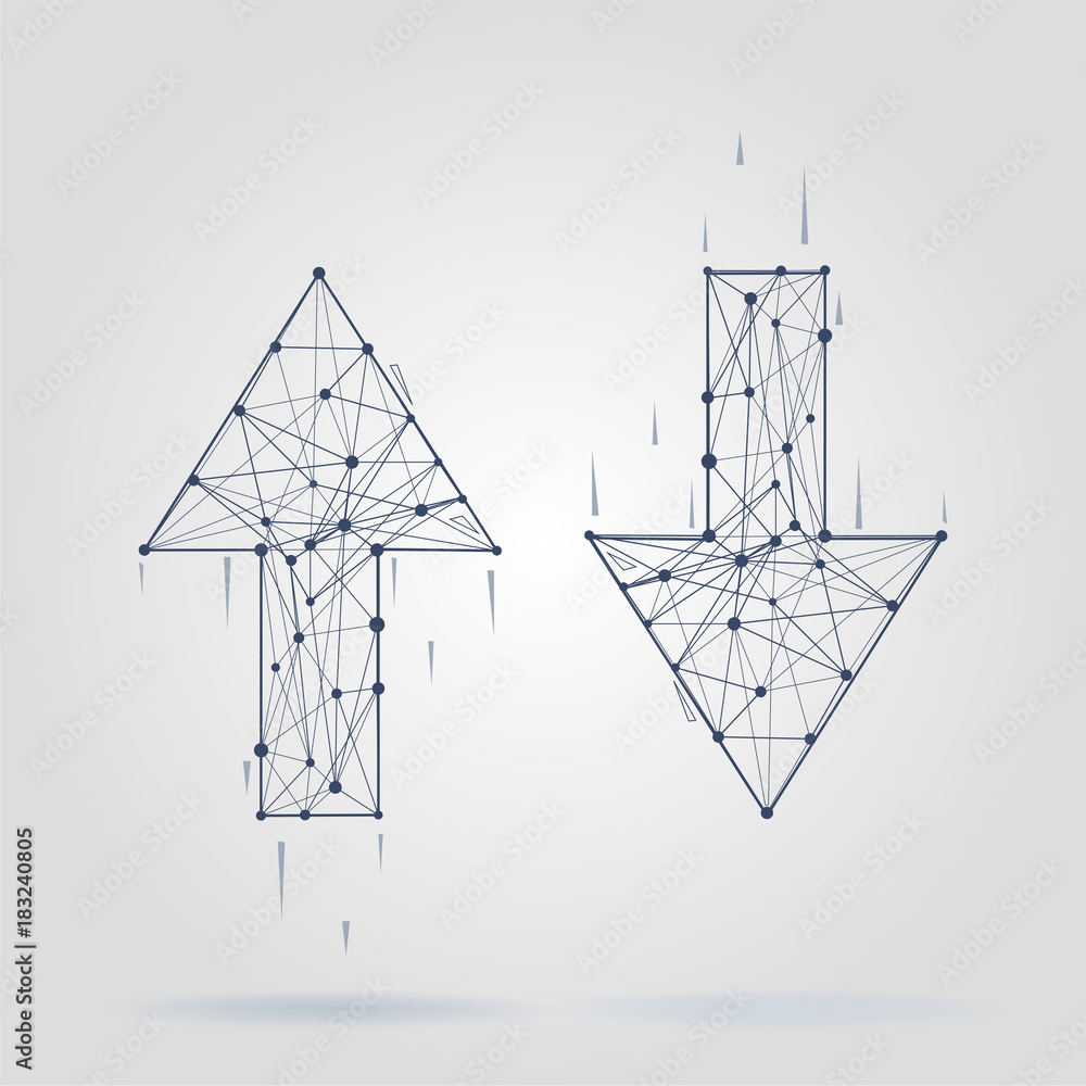 Linear arrow abstract logo, connected segments of lines. Vector wire business icon isolated on white Linear arrow abstract logo, connected segments of lines. Vector wire business icon isolated on white