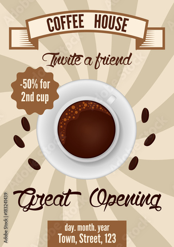 Coffee house flyer. Invitation for great opening