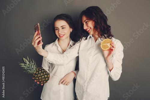 girls with fruit