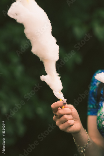 Crop person holding stick from candy floss © Alexandr