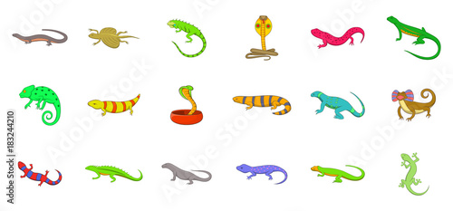 Reptile icon set  cartoon style