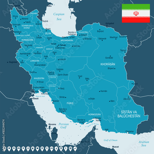 Iran - map and flag - Detailed Vector Illustration