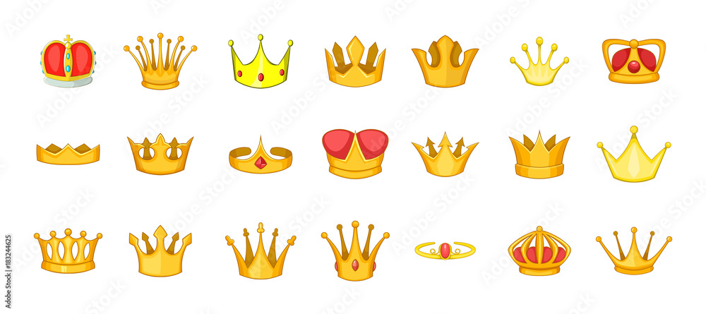Crown icon set, cartoon style Crown icon set, cartoon style