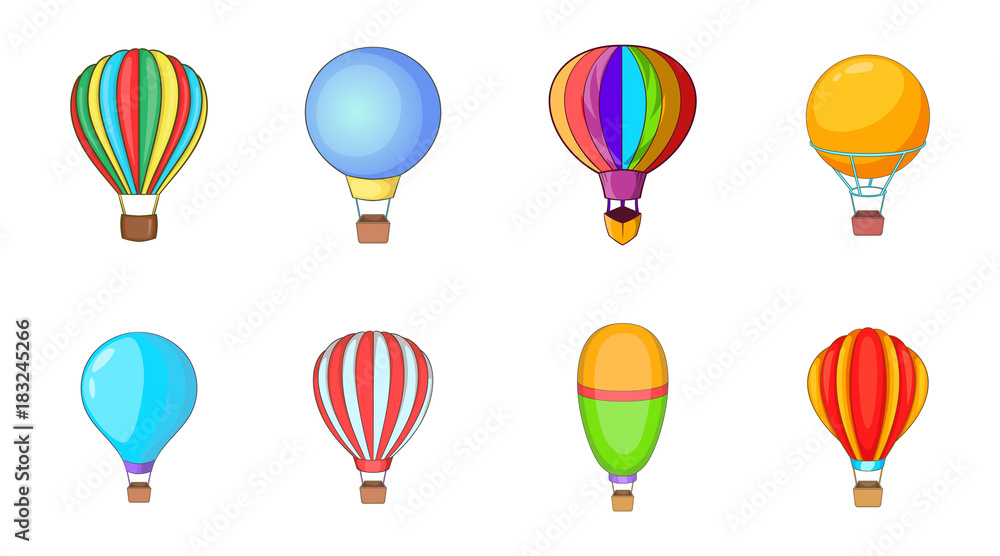 Airballoon icon set, cartoon style