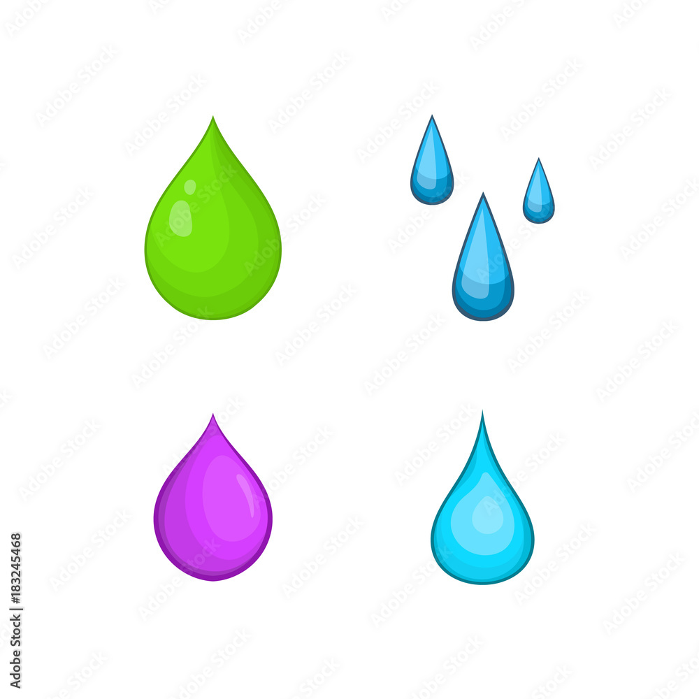 Drop icon set, cartoon style Drop icon set, cartoon style