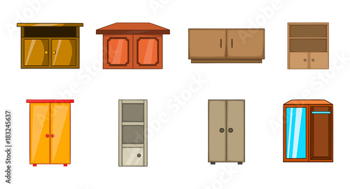 Wardrobe icon set, cartoon style