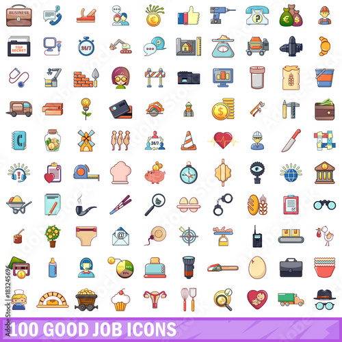 100 good job icons set, cartoon style 