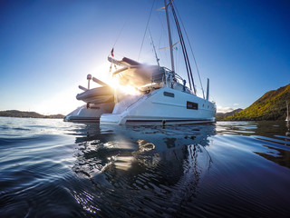 Fototapete Karibik Segelyacht-Katamaran-Segeln in der Karibik  © _italo_
