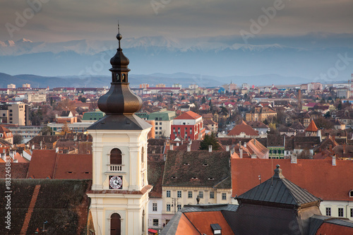 SIBIU, ROMANIA - 24 NOVEMBER 2017: Sibiu cityscape, Romania, Transylvania